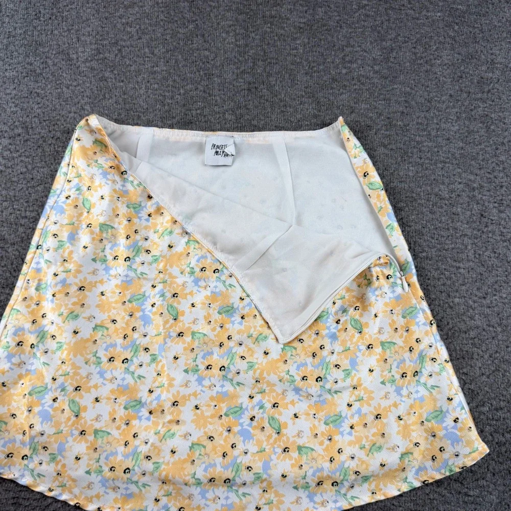 Princess Polly Mini Skirt Women's 4 Yellow Floral A-Line Lined Side Zip